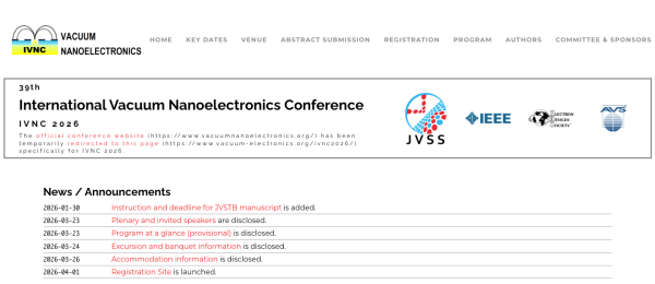 第39回国際真空ナノエレクトロニクス会議 IVNC2026 開催