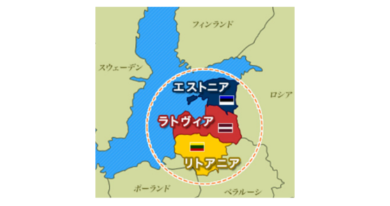 エストニア、ラトヴィア、リトアニア地図